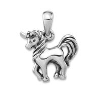 Collier avec pendentif licorne poli en argent sterling 925 oxydé pour femme 12,32 mm