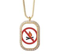 Collier avec pendentif logo No Burning Fires Art Déco Mode Diamant Cristal Doré