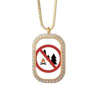 Collier avec pendentif logo No Burning Fires Art Déco Mode Diamant Cristal Doré