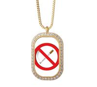 Collier avec pendentif logo No Smoking Art Déco Mode Diamant Cristal Doré