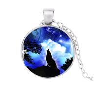 Collier avec pendentif loup hurlant pleine lune et galaxie ronde Bijoux artisanaux, nan