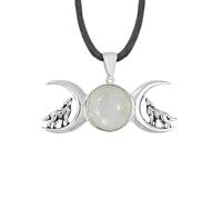 Collier avec pendentif loup hurlant triple lune en argent sterling 925 massif, Argent sterling Gemme, Pierre de lune
