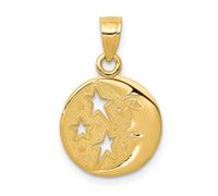Collier avec pendentif lune céleste polie en or jaune massif 10 carats avec trois étoiles 17 x 10 mm de large pendentif pour femme