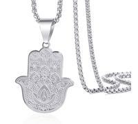 Collier avec pendentif main de Fatma - Main de Fatma et mauvais œil - Collier vintage en acier inoxydable - Amulette porte-bonheur - Cadeau pour homme et femme