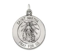 Collier avec pendentif médaille de sainte Marthe en argent sterling 925 massif gravable - Dimensions : 21 x 15 mm - Bijoux pour femme