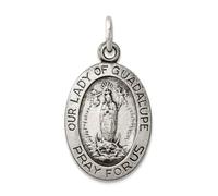 Collier avec pendentif médaille Notre-Dame de Guadeloupe en argent sterling 925 massif satiné poli et gravé, mesure 20 x 11 mm de large, bijou cadeau pour femme, argent sterling, Argent sterling