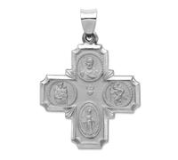 Collier avec pendentif médaille réversible en or blanc 14 carats poli creux 34 x 24,5 mm de large pour femme