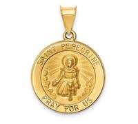 Collier avec pendentif médaille Saint-Pèlerin en or jaune 14 carats creux en satin poli et satiné 21 x 19 mm de large pendentif pour femme