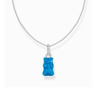 Collier avec pendentif ours en or bleu et pierres argentées