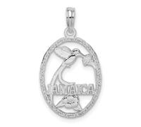 Collier avec pendentif ovale en argent sterling 925 plaqué rhodium avec pendentif oiseau et fleur de Jamaïque 26,71 mm de long pour femme