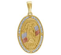 Collier avec pendentif ovale religieux en or 14 carats avec texture dame de Guadeloupe, unisexe, mesure 90 cm, cadeau pour femme, pierre précieuse, zircon cubique