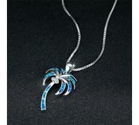 Collier avec Pendentif Palmier en Opale de feu Bleu hawaïen rempli d'argent pour Femmes et Filles