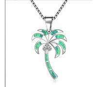 Collier avec Pendentif Palmier en Opale de feu Verte d'Hawaï en Argent rempli pour Femmes et Filles