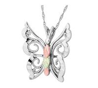 Collier avec pendentif papillon, argent sterling, or rose 12 carats et vert collines noires, Métal