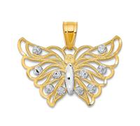 Collier avec pendentif papillon en or jaune 10 carats poli et rhodium 18 x 19 mm de large pour femme