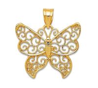 Collier avec pendentif papillon en or jaune massif 10 carats 20 mm