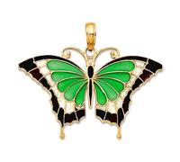 Collier avec pendentif papillon et ailes d'ange émaillées en or jaune massif 10 carats 31 mm pour femme