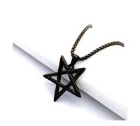 Collier avec pendentif pentagramme en acier inoxydable empilable ou à porter pour homme et femme avec collier hip-hop de 61 cm en acier titane personnalisé pour couple modèles noir