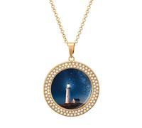 Collier avec pendentif photo de phare sous la nuit - Collier avec chaîne circulaire de 50,8 cm - Pendentif rond - Bijoux commémoratifs pour la Saint-Valentin