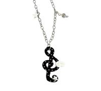Collier avec pendentif photo prêt à l'emploi, design note de musique, chaîne argentée, breloque accentuée noire, extension de longueur réglable, collier à breloques de qualité supérieure, bijou