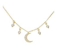 Collier avec pendentif pour femme, élégant et tendance, en argent sterling 925, bijou fin, cadeau pour petite amie, adolescente, lune, étoile, goutte, 32 + 8 cm, ras du cou, collier en argent tendan