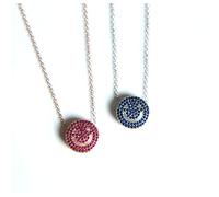 Collier avec pendentif pour femme, élégant et tendance, en argent sterling 925, micro pavé bleu rouge, zircone cubique, pendentif rond simple, pour adolescentes, bijoux fins, cadeau adorable Syllabl