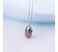 Collier avec pendentif pour femme, élégant et tendance, en argent sterling 925, pendentif chat en cristal de fraise, collier ras du cou pour dames, bijoux fins et accessoires mignons