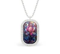 Collier avec pendentif rectangulaire en verre teinté rose lotus pour femme en alliage