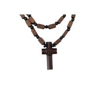 Collier avec pendentif religieux chrétien orthodoxe grec double face croix en bois / 12