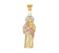 Collier avec pendentif religieux Saint Jude en or tricolore 14 carats 33,2 x 9,6 mm de large pour femme