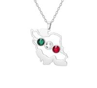 Collier avec pendentif représentant la carte de l'Iran et deux mains enlacées Fierté du patrimoine iranien Pendentif persan Symbole patriotique Drapeau Souvenirs Bijoux Cadeaux (B-Gemstone argent)