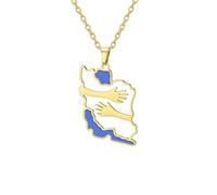 Collier avec pendentif représentant la carte de l'Iran et deux mains enlacées Fierté du patrimoine iranien Pendentif persan Symbole patriotique Drapeau Souvenirs Bijoux Cadeaux (A-Hug Iran or)