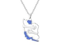 Collier avec pendentif représentant la carte de l'Iran et deux mains enlacées Fierté du patrimoine iranien Pendentif persan Symbole patriotique Drapeau Souvenirs Bijoux Cadeaux (A-Hug Iran argent)