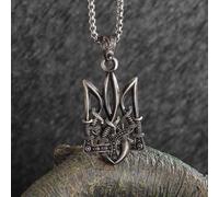 Collier avec pendentif rétro punk Neptune Poséidon Trident Ukraine National Emblème Pattern Hommes Mode Amulette porte-bonheur