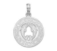 Collier avec pendentif rond en argent sterling 925 plaqué rhodium avec dauphins de Virginia Beach 23,3 mm de long pour femme