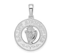 Collier avec pendentif rond en argent sterling 925 plaqué rhodium poli Saint Augustin avec coquillage 26,57 mm de long pour femme