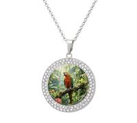 Collier avec pendentif rond en forme de perroquet de la forêt tropicale avec chaîne réglable de 50 cm, fermoir mousqueton personnalisé, cadeau commémoratif pour couple d'amitié, à porter au quotidien
