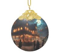Collier avec pendentif rond en verre pour Halloween, carnaval, fête, décoration d'arbres de Noël