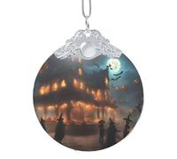 Collier avec pendentif rond en verre pour Halloween, carnaval, fête, décoration d'arbres de Noël