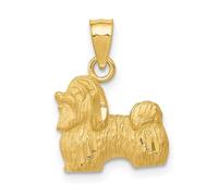 Collier avec pendentif Shih Tzu en or jaune 14 carats texturé satiné 17,8 x 12,9 mm pour femme