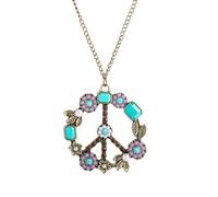 Collier avec pendentif signe de paix de style hippie bohème pour les années 60 et 70, accessoires de fête à porter des bijoux par The Seaside, 5.3cm, Acier allié, Zircon