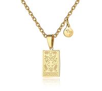Collier avec pendentif signe du zodiaque pour femme - Double face - En acier inoxydable doré - Étanche - Ne ternit pas - Cadeau d'amitié, 0.74 x 0.47, Acier inoxydable, Pas de gemme