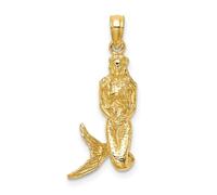 Collier avec pendentif sirène 3D en or 14 carats 10 mm pour femme