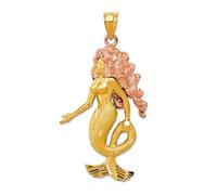 Collier avec pendentif sirène en or poli satiné 14 carats bicolore 43,1 x 21,6 mm pour femme