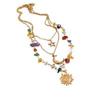 Collier avec pendentif soleil en pierre naturelle fabriqué à la main en acier inoxydable élégant et réglable, taille unique, Comme décrit, Comme décrit.