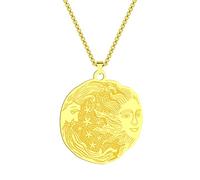 Collier avec pendentif soleil et lune en acier inoxydable unisexe pour homme et femme - Médaillon gardien de protection Occulte - Bijoux talisman amulettes cadeaux, Acier inoxydable