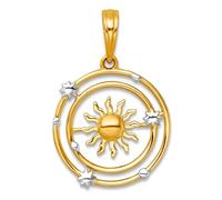 Collier avec pendentif soleil poli en rhodium blanc 14 carats de 15,26 mm avec pendentif en orbite du système solaire pour femme