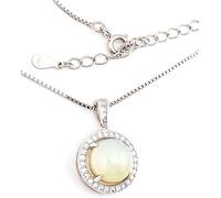 Collier avec pendentif solitaire en opale naturelle blanche de 2,20 carats - Fabriqué à la main - Or blanc 18 carats - Bijou certifié - Cadeau d'anniversaire pour petite amie, Medium, Argent sterling