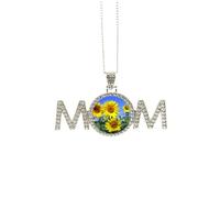 Collier avec pendentif tournesols et fleurs de soleil, ciel bleu, cadeau de fête des mères pour maman, grand-mère, bijou d'anniversaire, M