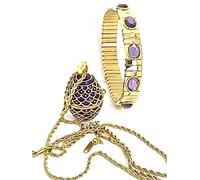 Collier avec pendentif œuf de Fabergé en améthyste impériale pour femme - Pendentif œuf russe Fabergé - Or 24 carats - Bracelet gemme - pour votre petite amie